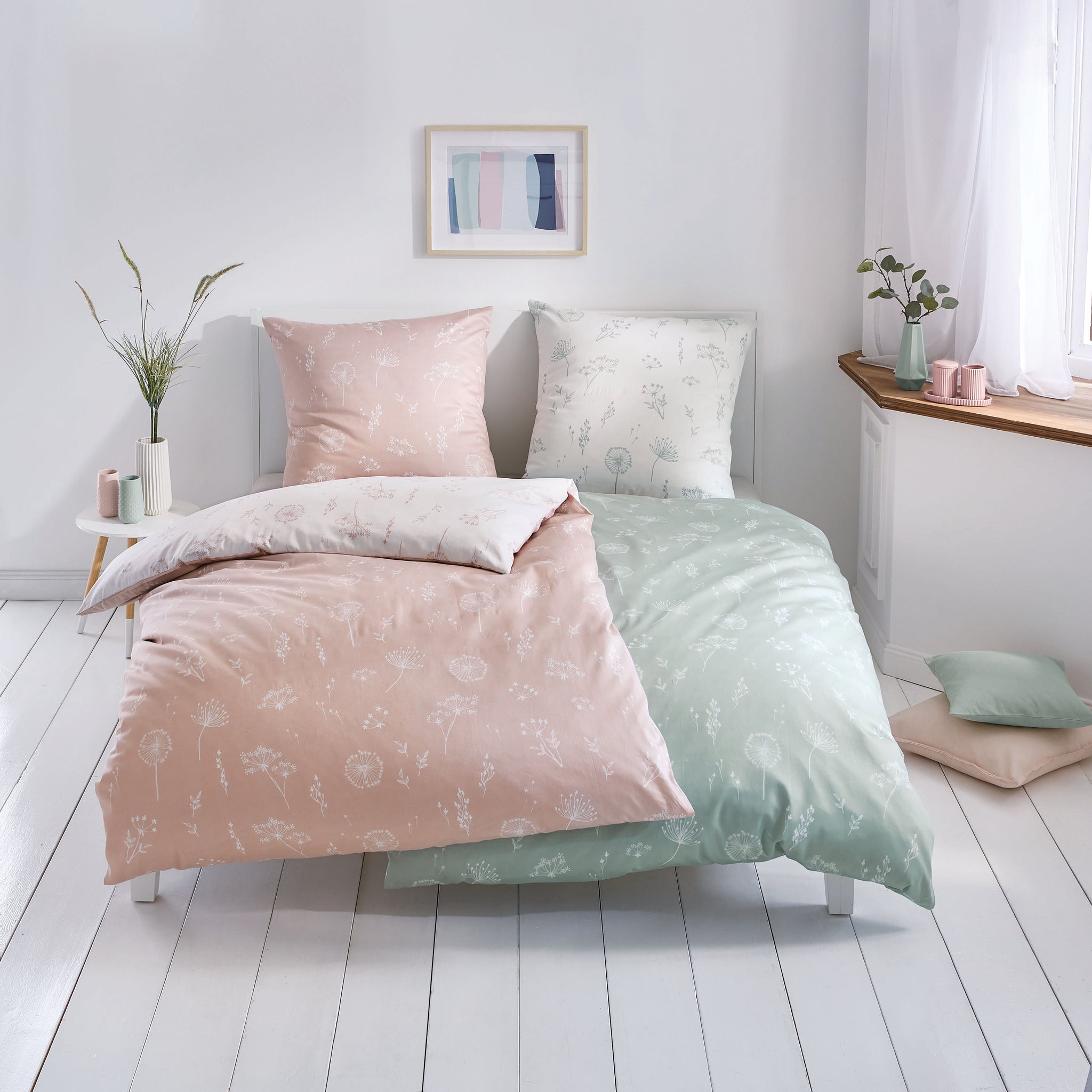 Bettwäsche 135 x 200 cm - Jugendbettwäsche online kaufen Bettwäsche Satin LEONE Distel 135 x 200 cm und 80 x 80 cm – Kleine