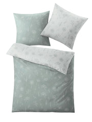 Bettwäsche-Set in Mintgrün mit weißem, filigranem Blumenmuster beidseitig