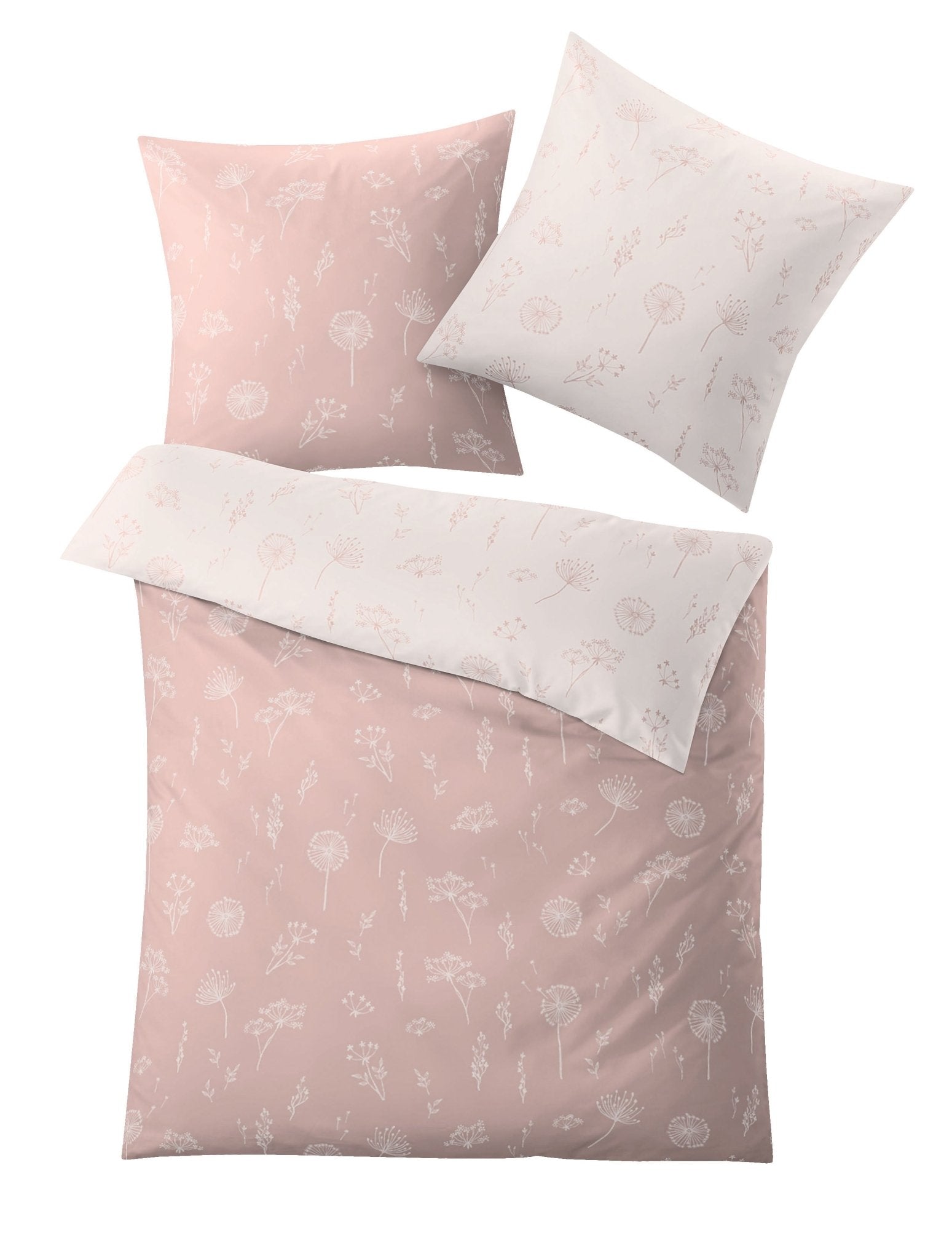 Rosa und weiße Bettwäsche-Garnitur mit feinem, zartem Blumenmuster
