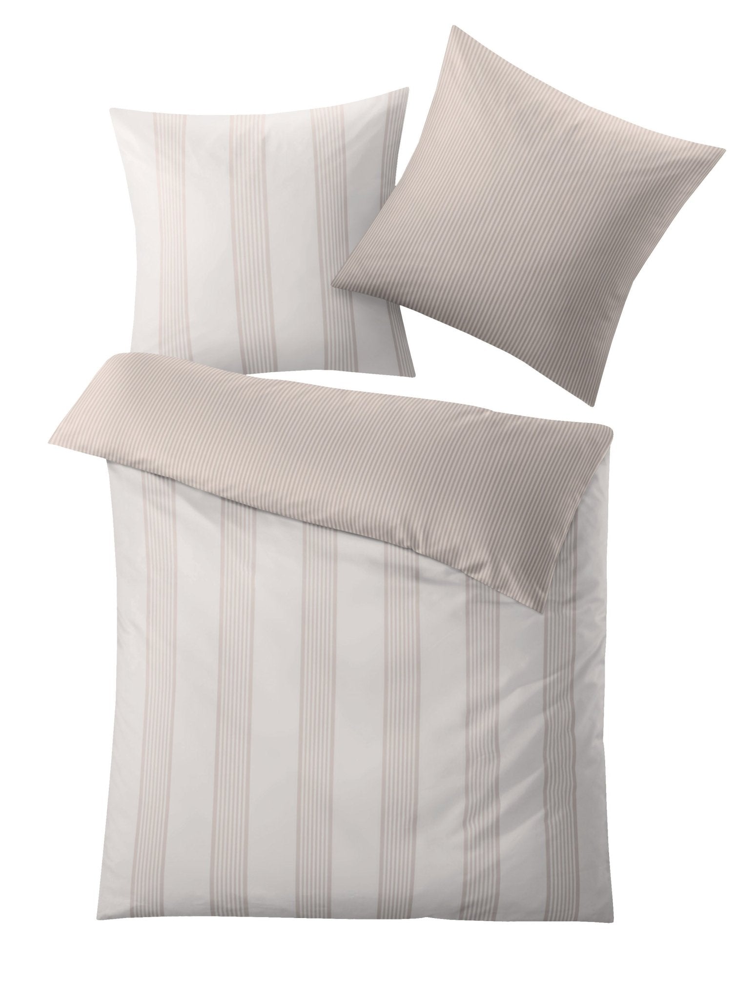 Bettwäsche-Set in Beige und Weiß mit feinen Längsstreifen gemustert