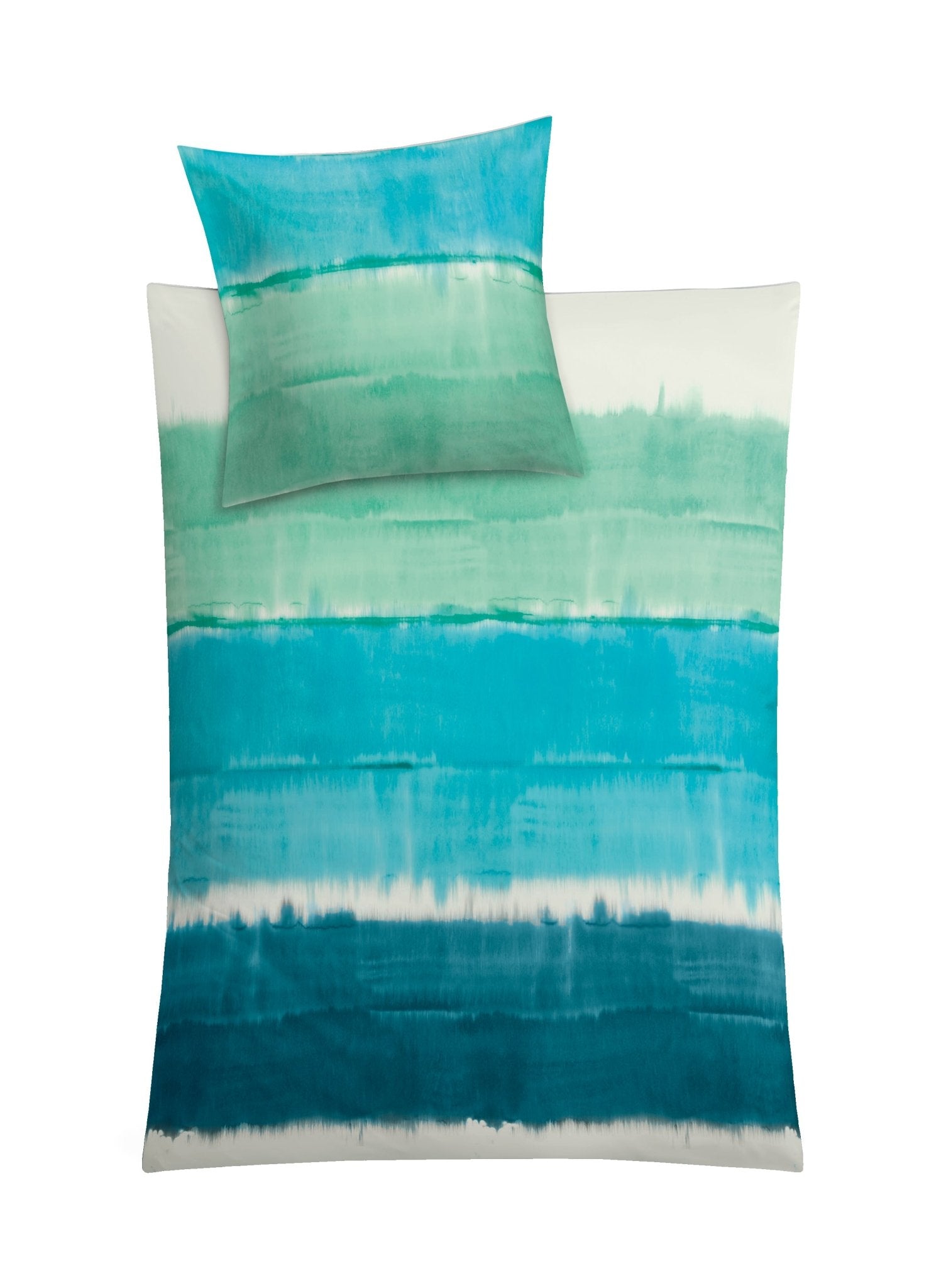 Bettwäsche-Set mit aquafarbenen Querstreifen in Blau- und Grüntönen