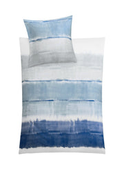 Bettwäsche-Set mit horizontalen Aquarellstreifen in Blau und Grau