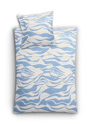 Bettwäsche-Set mit blau-weißem Wellenmuster, Decke und passendem Kissen