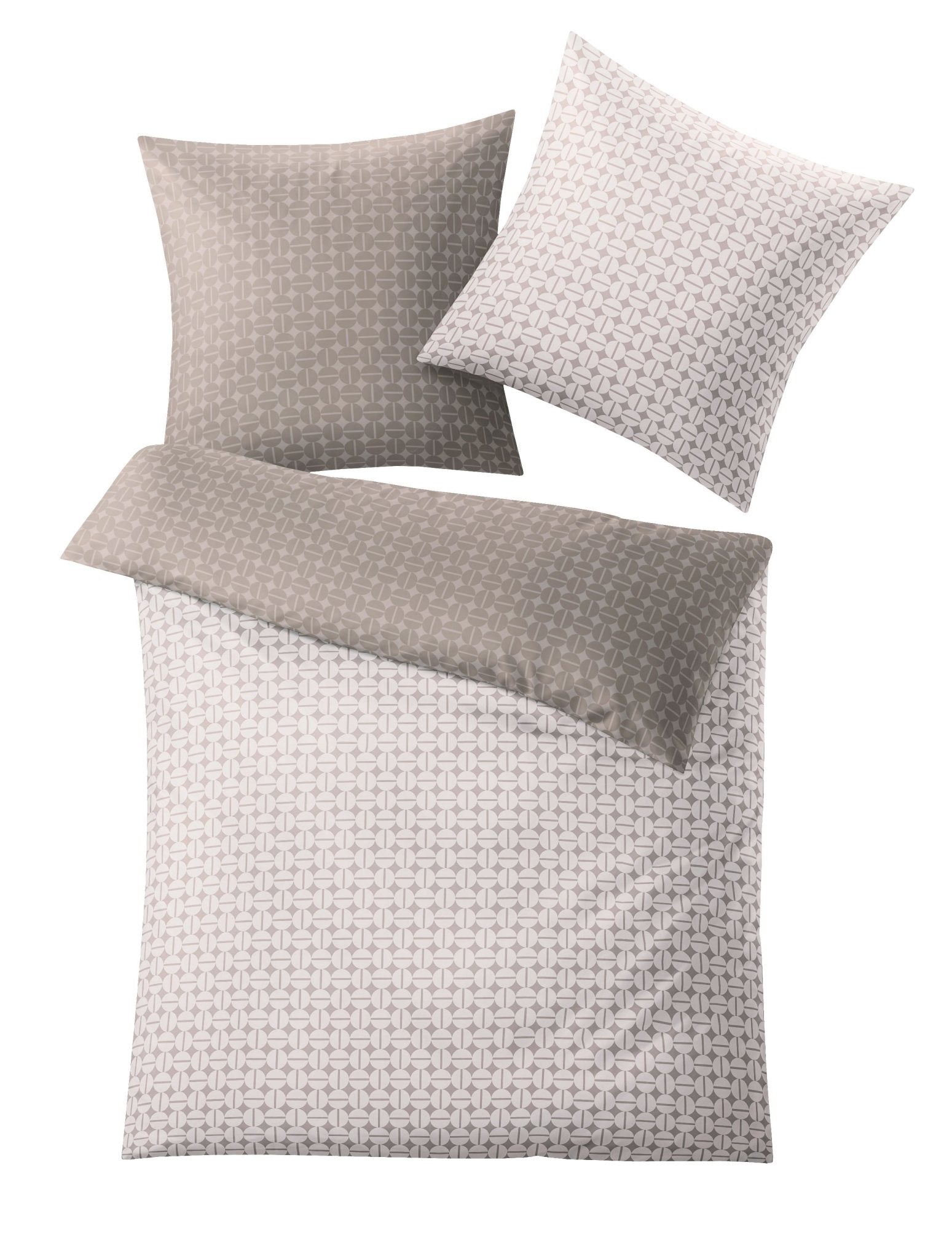 Bettwäsche-Set in Beige und Grau mit feinem, geometrischem Druckmuster