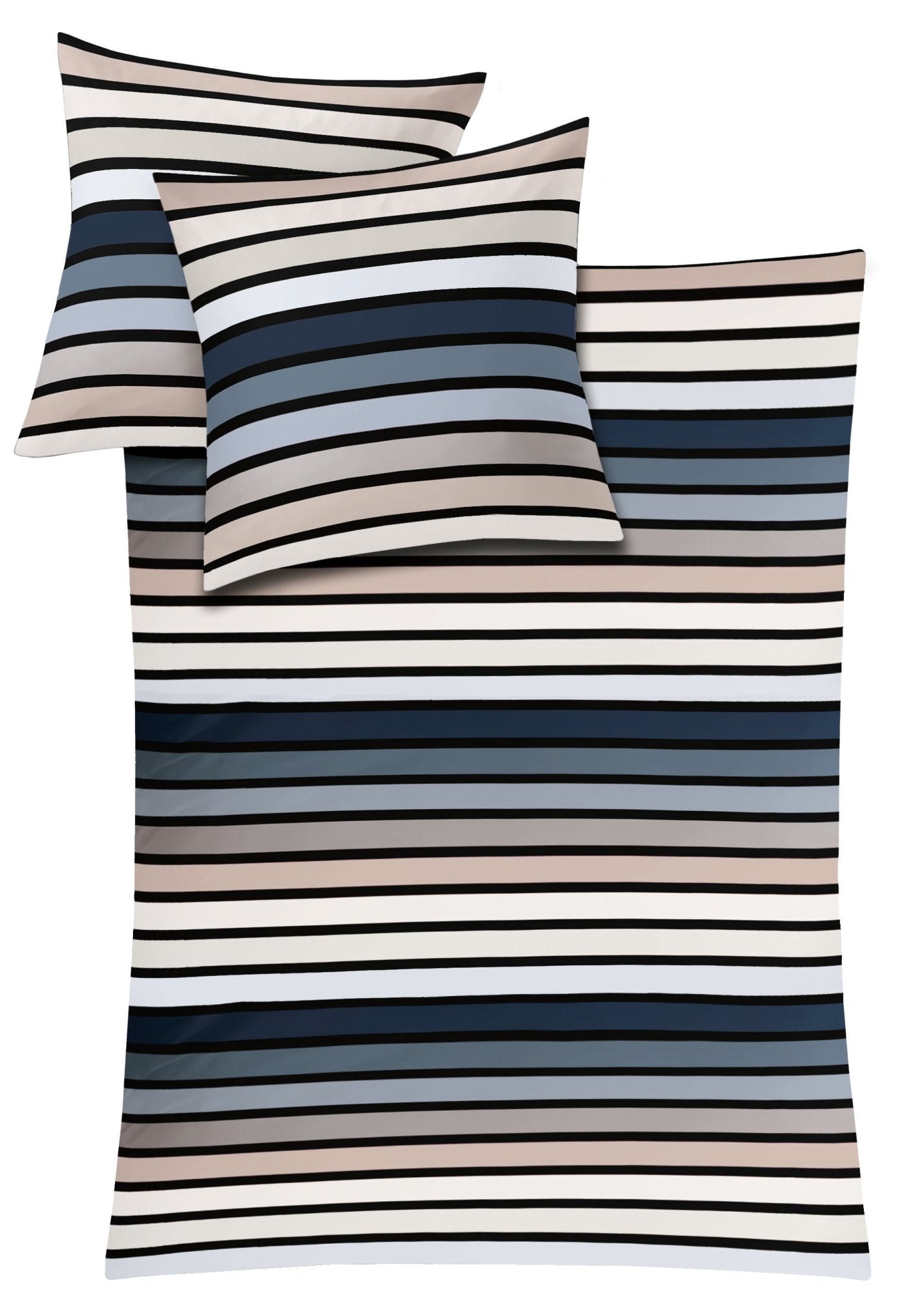 Modernes Bettwäsche-Set mit Querstreifen in Blau, Beige, Schwarz, Weiß