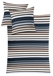 Modernes Bettwäsche-Set mit Querstreifen in Blau, Beige, Schwarz, Weiß