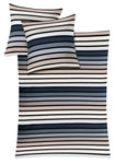 Gestreifte Bettwäsche mit Kissen in Blau, Beige, Weiß und Schwarz