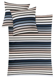 Gestreifte Bettwäsche mit Kissen in Blau, Beige, Weiß und Schwarz