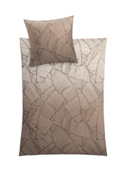 Bettwäsche-Set mit Kissen, braun-beige mit feinem Blätter-Muster