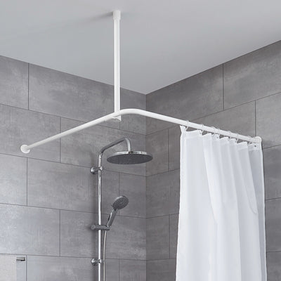 Weiße Kleine Wolke Bubble Halterung mit Duschvorhang in moderner Dusche.