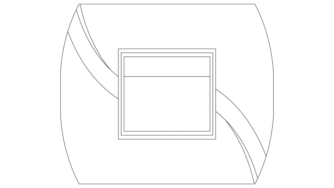 Die Grafik zeigt ein quadratisches Symbol mit geschwungenen Linien und einem Rechteck in der Mitte.