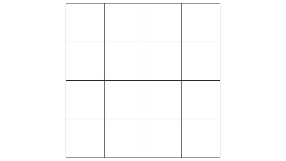 Das Bild zeigt ein rechteckiges Raster aus zwölf gleich großen weißen Feldern.