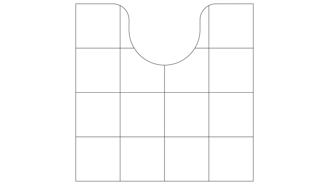Der Kleine Wolke Badteppich Cassetta 55x55 mit U-Ausschnitt ist von oben im Raster dargestellt.