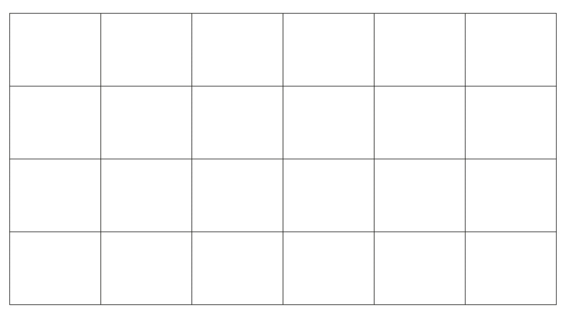 Auf dem Bild ist ein leeres rechteckiges Raster mit 4x6 Feldern zu sehen.