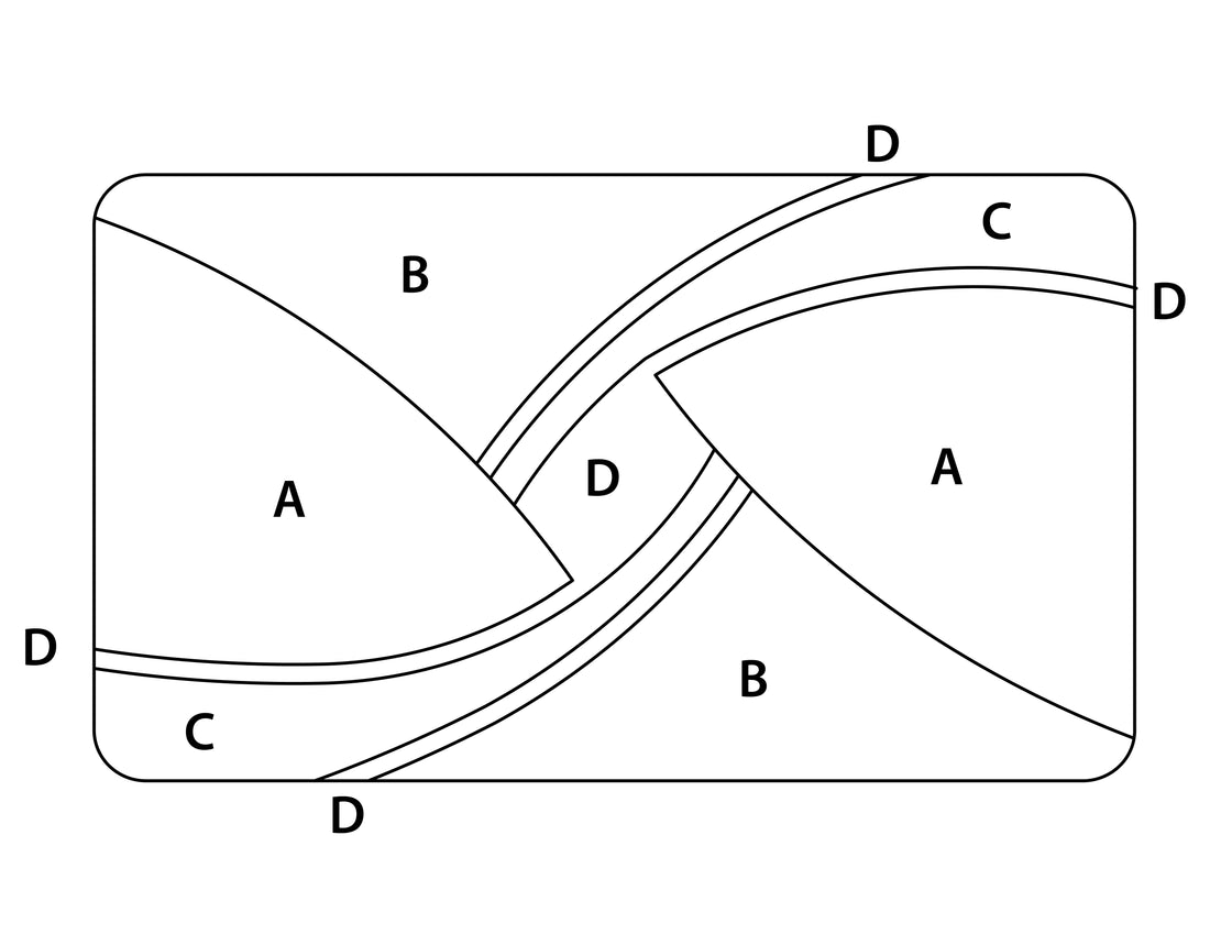 Rechteckiger Badteppich mit großen geschwungenen Farbfeldern in abstraktem, modernem Design.