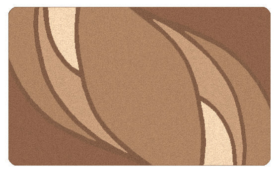 Rechteckiger brauner Badteppich mit abstraktem Muster in Beige und Sandtönen.