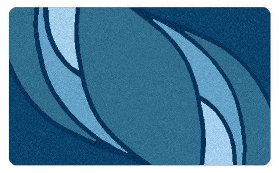 Badteppich Collina von Kleine Wolke zeigt abstrakte Wellen in verschiedenen Blautönen.