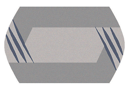 Grauer Kleine Wolke Badteppich Emozione mit hexagonalem Mittelteil und diagonalen Streifen.