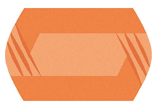 Kleine Wolke Badteppich Emozione in Orange mit geometrischem Muster liegt auf dem Boden.