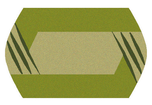 Grüner Badteppich Emozione von Kleine Wolke mit beigem Mittelteil und schrägen Streifen.