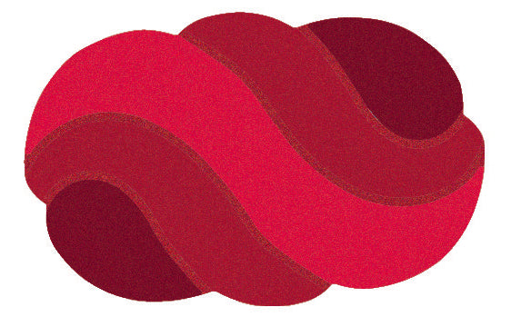 Ovaler Badteppich Kleine Wolke Harmonia mit roten und bordeauxroten geschwungenen Wellenformen.