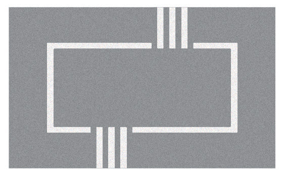 Grauer Kleine-Wolke-Badteppich Interno mit weißem, rechteckigem Linienmuster ist von oben zu sehen.