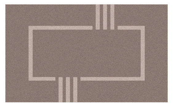 Brauner Kleine Wolke Creativo Badteppich mit hellem, rechteckigem Rahmen und drei Längsstreifen.