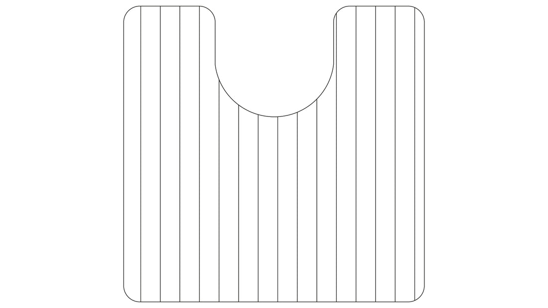 Rechteckiger Badteppich mit U-Ausschnitt und feinen, gleichmäßigen Längsstreifen ist abgebildet.