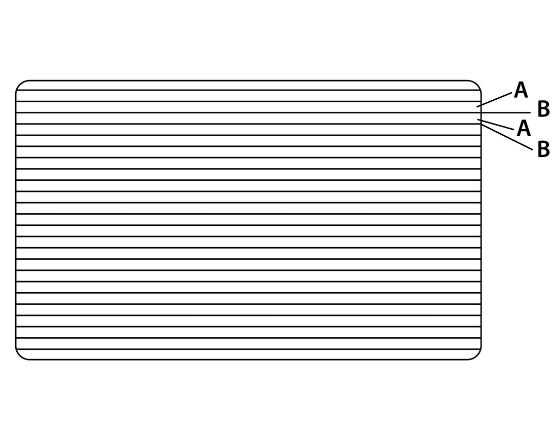 Kleine Wolke Creativo Badteppich Linea Farbfelder mit feinen horizontalen Linien in Nahaufnahme dargestellt.
