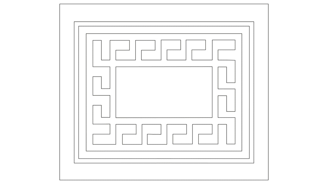 Rechteckiger Kleine Wolke Badteppich Meandro mit mehrfachem umlaufendem Mäandermuster.