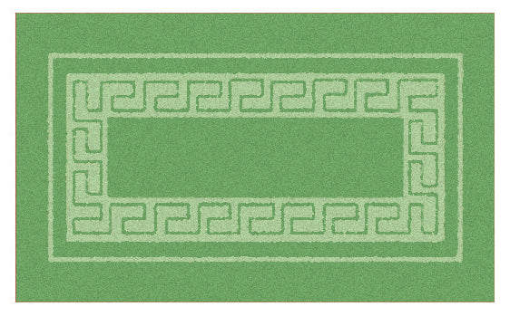 Kleine Wolke Badteppich Meandro 617 in Grün mit hellem, griechischem Schlüsselmuster als Rahmen.