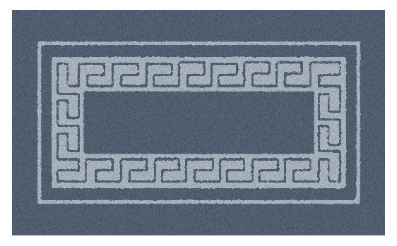 Badteppich Kleine Wolke Meandro in Dunkelblau mit hellblauer, griechischer Bordüre.