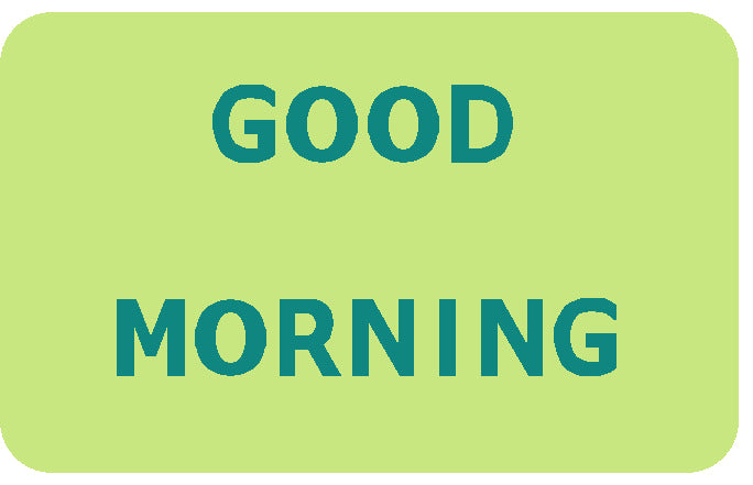 Grüner Badteppich mit der Aufschrift GOOD MORNING in dunklem Grün.