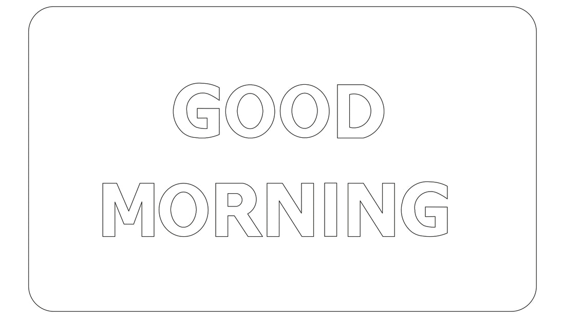 Rechteckiger Badteppich mit der Aufschrift GOOD MORNING in serifenloser Schrift.