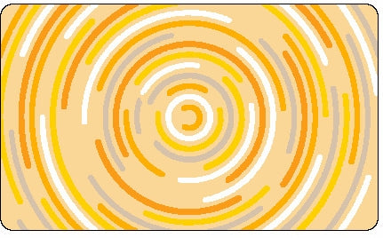 Kleine Wolke Creativo Badteppich Novero mit gelb-orangen Kreisen auf beigem Grund ist abgebildet.