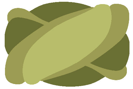 Badteppich mit überkreuzten elliptischen Formen in Grüntönen.