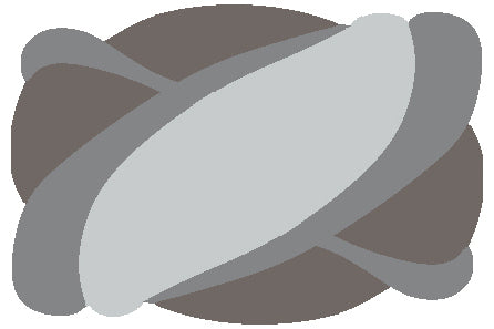 Badteppich mit überkreuzten elliptischen Formen in Grautönen.