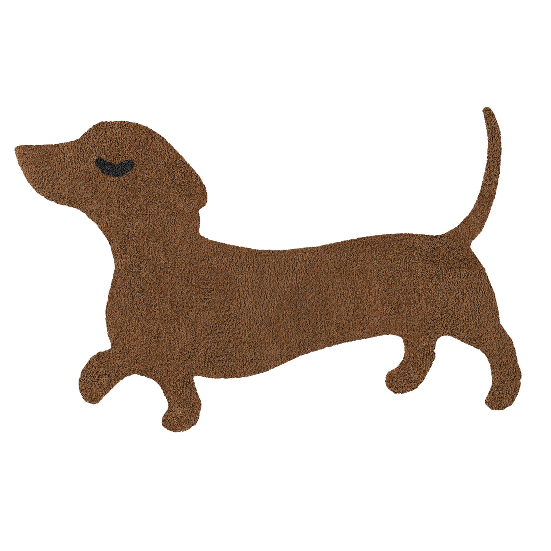 Braune Hundematte in Dackelform mit geschlossener Augenpartie ist von oben zu sehen.