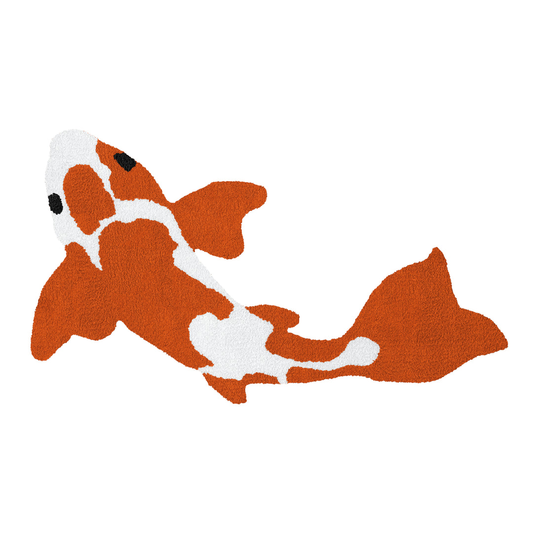 Das Bild zeigt den Kleine Wolke Creativo Badteppich in Koi-Form mit orange-weißem Fischmotiv.