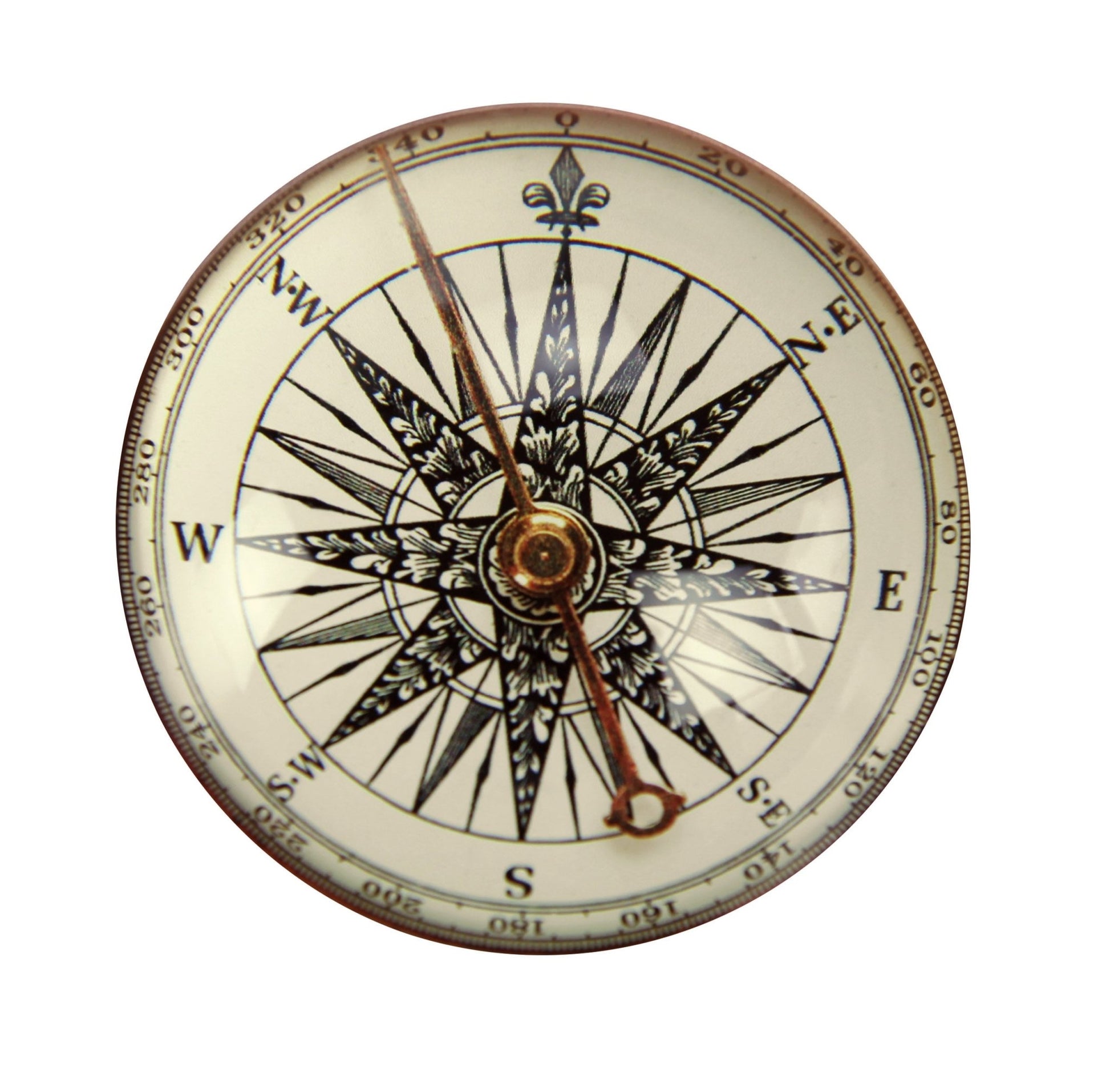 Deko COMPASS Clear M zeigt einen runden Kompass mit filigraner Windrose in Schwarz und Gold.