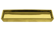 Rechteckige Dekoschale GLAMOUR in Goldfarben steht leer auf hellem Hintergrund.