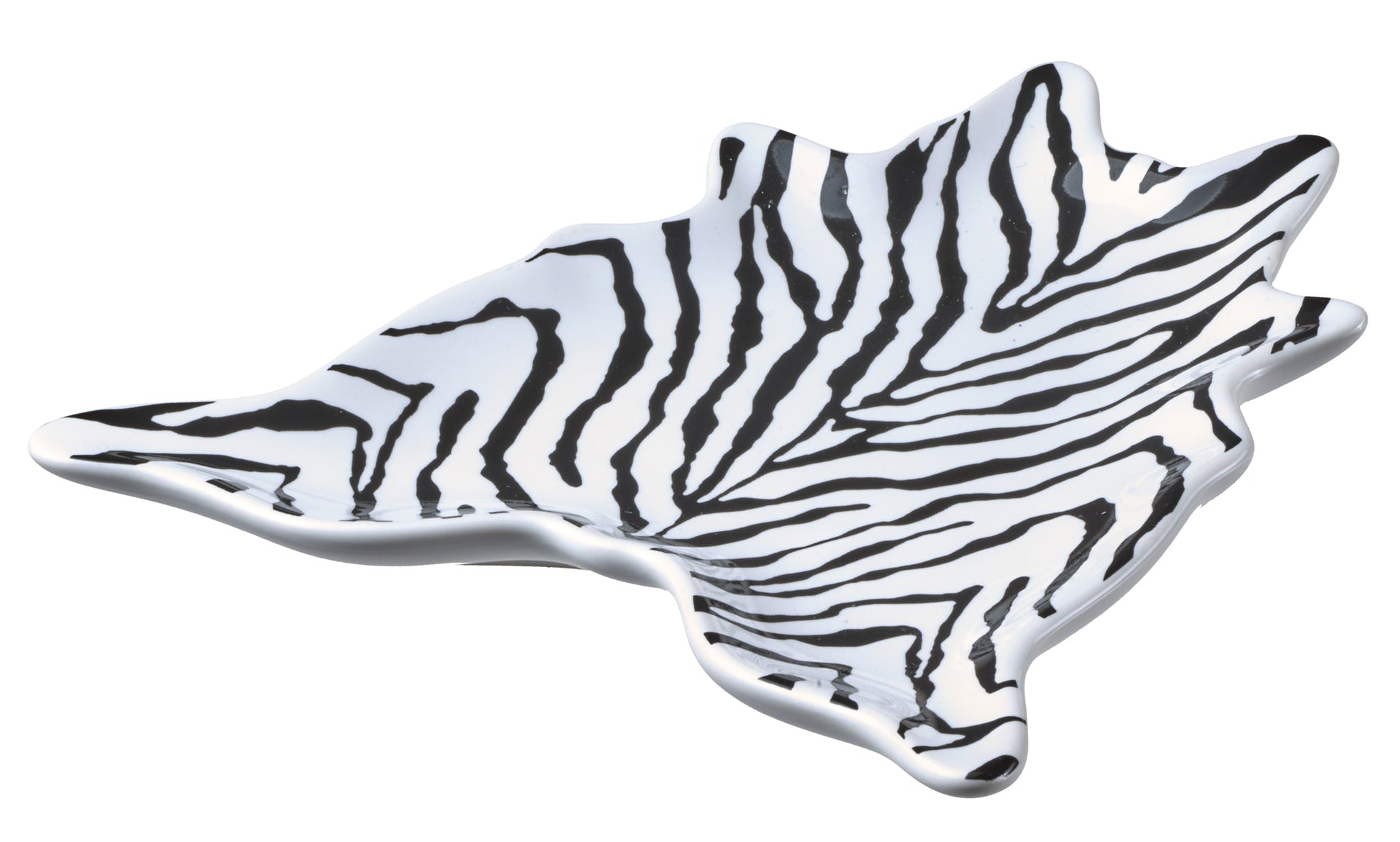 Seifenablage aus Keramik in Blattform mit feinem schwarzem Zebramuster