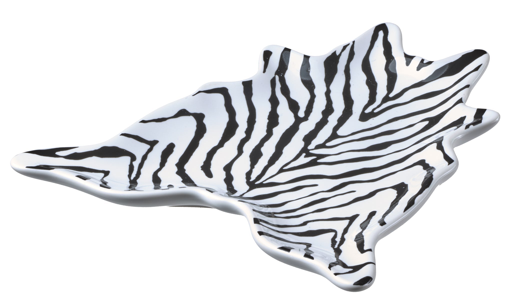 Seifenablage aus Keramik in Blattform mit feinem schwarzem Zebramuster