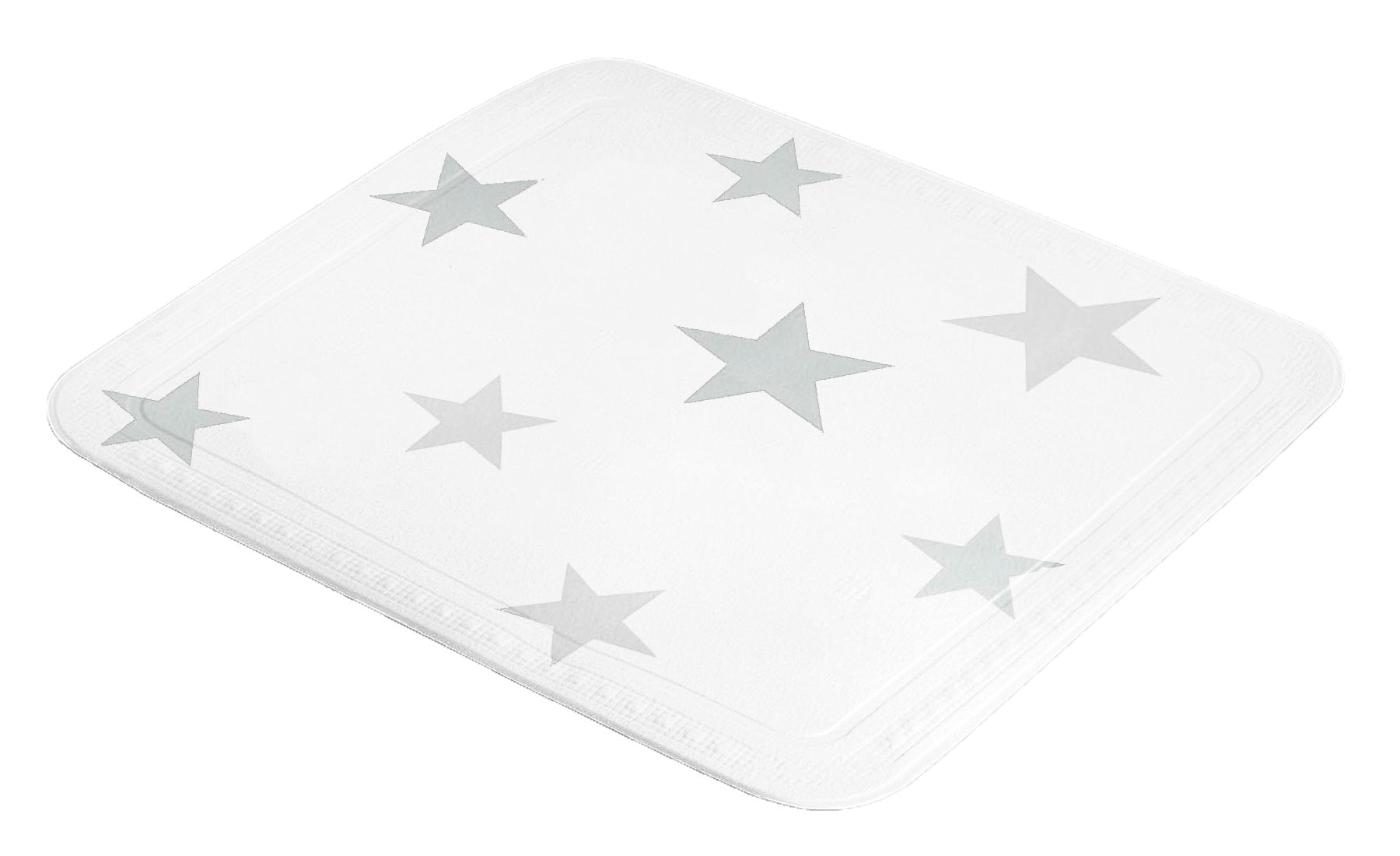 Duscheinlage STARS silbergrau 55x55 cm mit Sternmotiv liegt auf weißem Hintergrund.