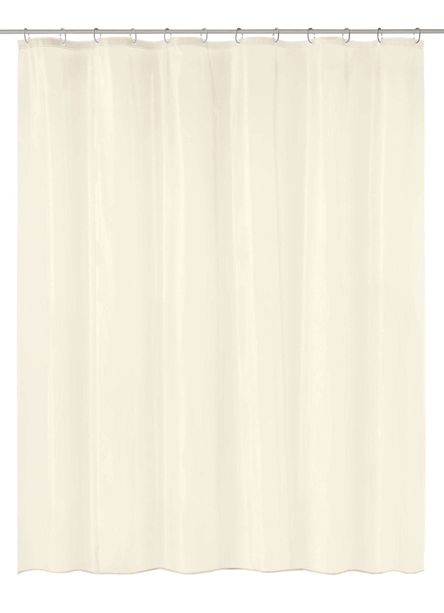 Der Duschvorhang EVA UNO in Ecru mit 180 x 200 cm hängt glatt an einer Duschstange.