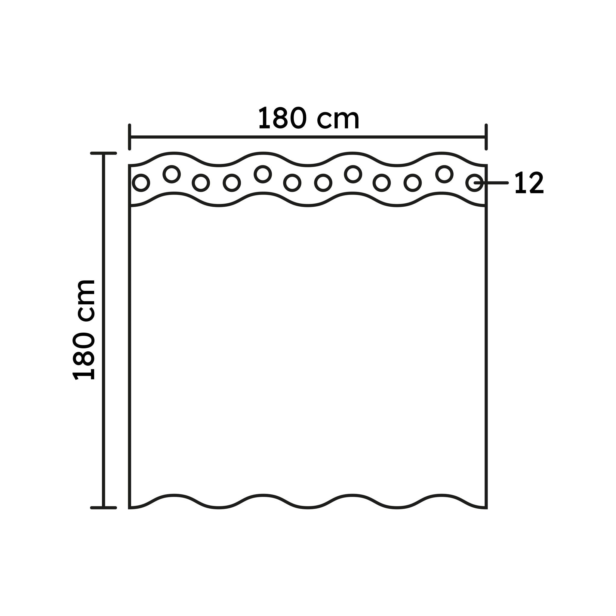 Quadratischer Duschvorhang 180x180 cm mit 12 Ösen, schematisch dargestellt