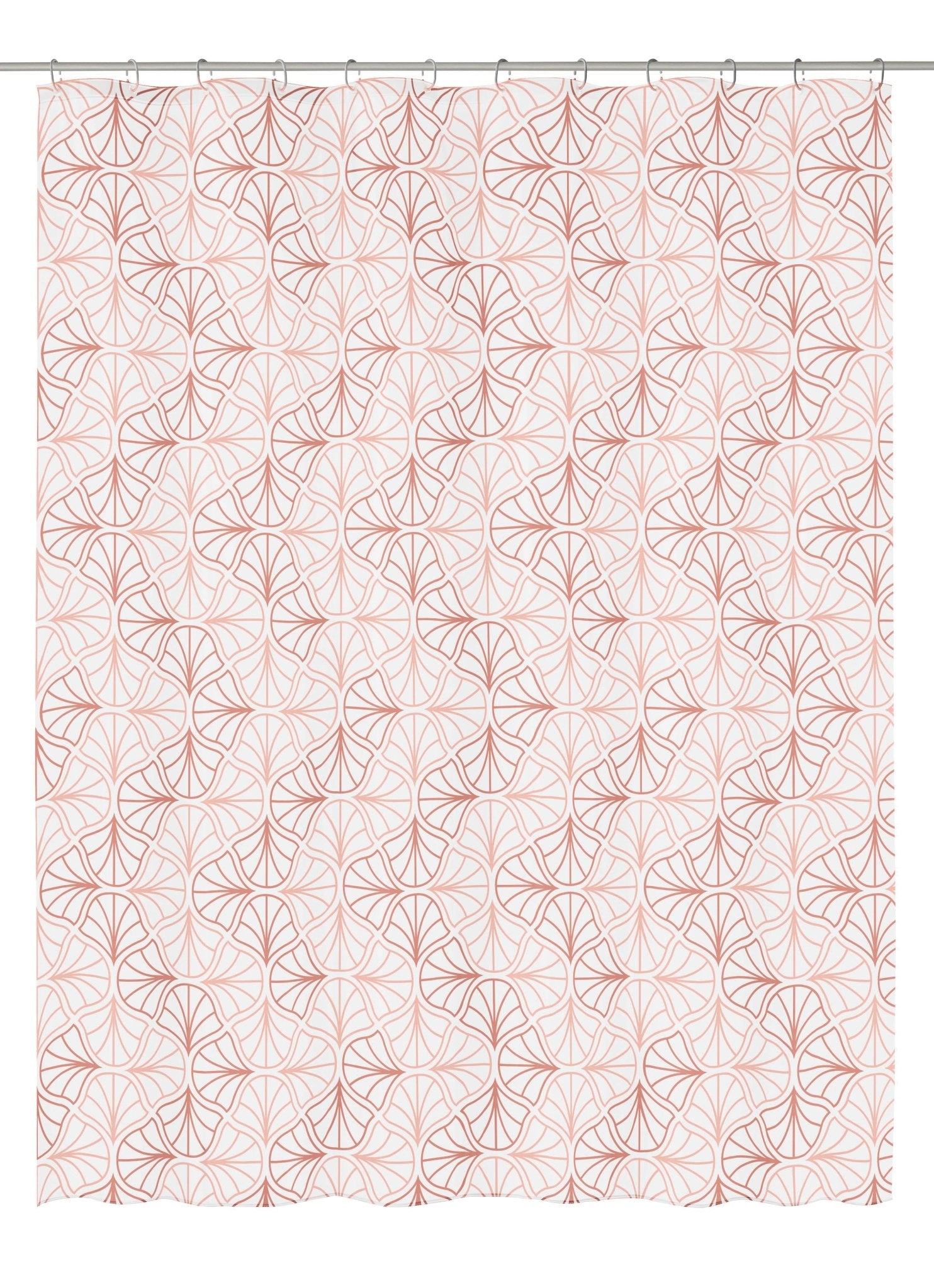 Duschvorhang PEVA BLOOM Pearl 180 x 200 cm mit rosa grafischem Muster im Badezimmer.