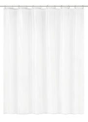 Transparenter Duschvorhang PEVA CLARO Clear 180 x 200 cm hängt glatt an Ringen vor der Dusche.