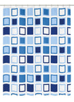 Duschvorhang mit blau-weißen Quadraten in hellen und dunklen Tönen