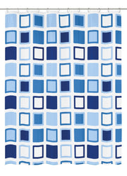 Duschvorhang mit blau-weißen Quadraten in hellen und dunklen Tönen
